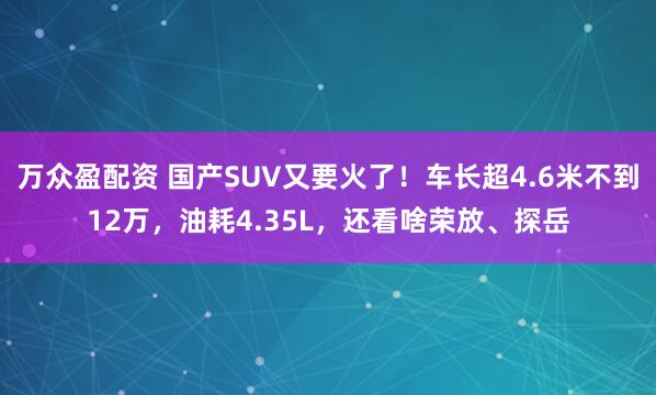 万众盈配资 国产SUV又要火了！车长超4.6米不到12万，油耗4.35L，还看啥荣放、探岳